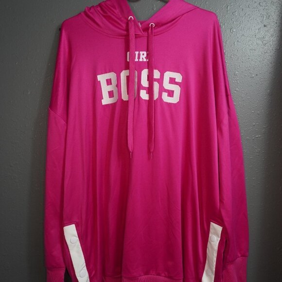 No Boundaries Tops - No Boundaries Womens Pink"Girl Boss" Hooded Light Weight Snapped Jacket Size XXL